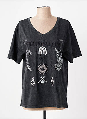 Tricou croială dreaptă mâneci scurte gri ROSE GARDEN femeie