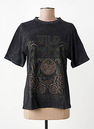 Tricou croială dreaptă mâneci scurte negru ROSE GARDEN femeie