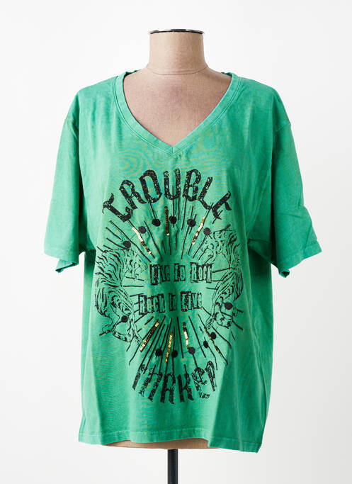 Tricou croială dreaptă mâneci scurte verde ROSE GARDEN femme