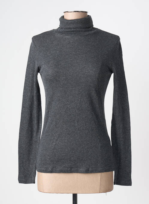 Pulover cu guler înalt țesătură melanj mâneci lungi negru MAJESTIC FILATURES femme