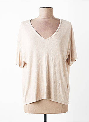 Tricou croială dreaptă mâneci scurte bej MAJESTIC FILATURES femeie