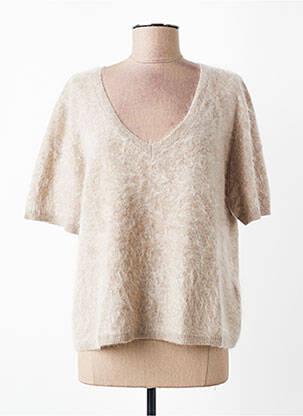 Pulover guler în v mâneci scurte bej ABSOLUT CASHMERE femme