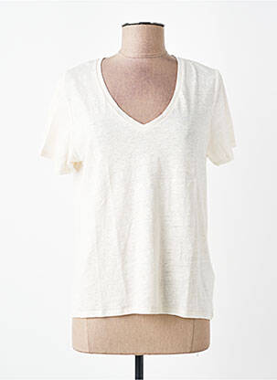 Tricou guler în v mâneci scurte bej MAJESTIC FILATURES femme
