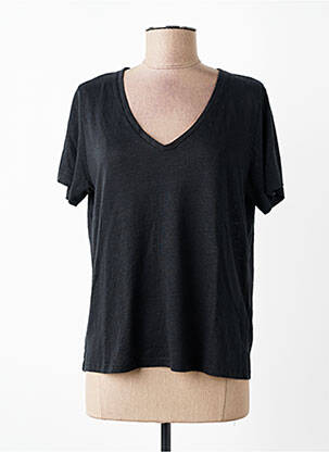 Tricou guler în v mâneci scurte negru MAJESTIC FILATURES femme