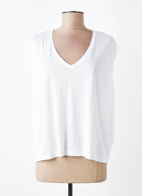 Tricou croială dreaptă mâneci scurte alb SESSUN femme
