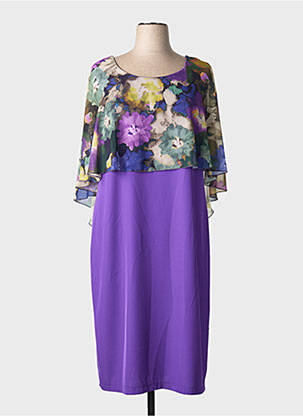 Rochie midi imprimeu fantezie mâneci scurte violet SPG WOMAN femeie