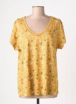 Tricou imprimeu fantezie mâneci scurte portocaliu C'EST BEAU LA VIE femme