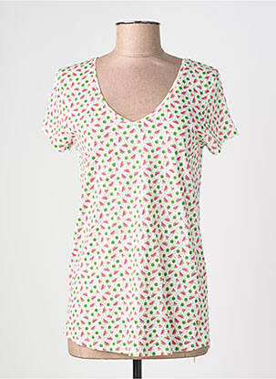 Tricou imprimeu fantezie mâneci scurte alb C'EST BEAU LA VIE femme