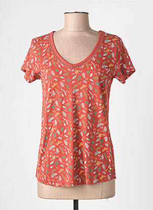 Tricou imprimeu fantezie mâneci scurte portocaliu C'EST BEAU LA VIE femme