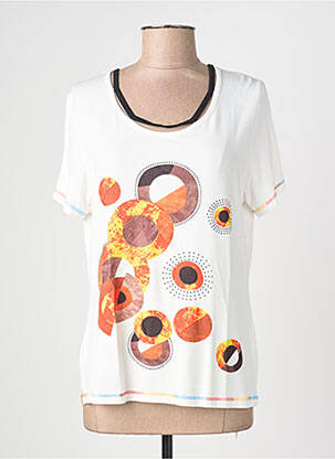 Tricou serigrafie flockată mâneci scurte alb FRANCE RIVOIRE femeie