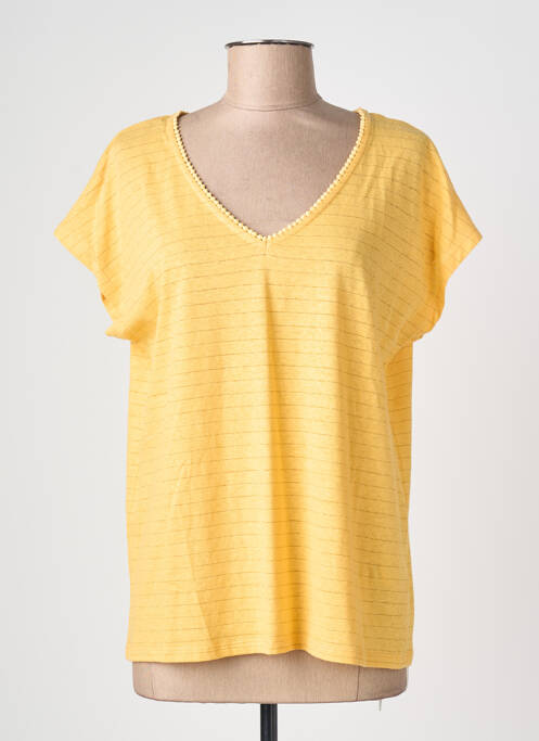 Tricou guler în v mâneci scurte galben C'EST BEAU LA VIE femme