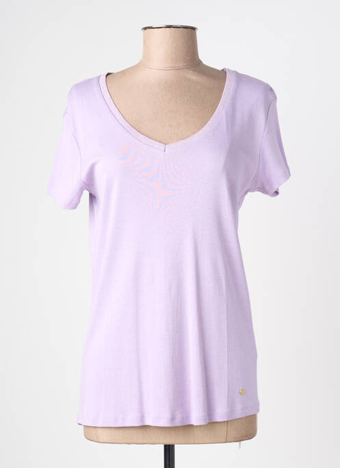 Tricou guler în v mâneci scurte violet C'EST BEAU LA VIE femme
