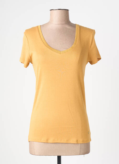 Tricou guler în v mâneci scurte galben C'EST BEAU LA VIE femme
