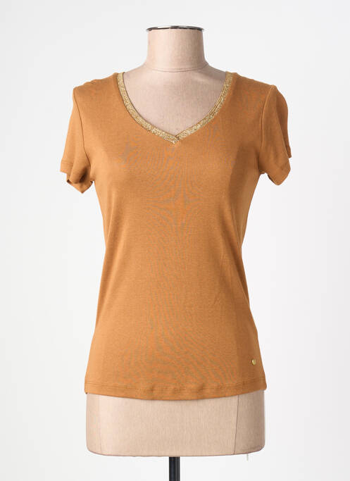 Tricou guler în v mâneci scurte maro C'EST BEAU LA VIE femme