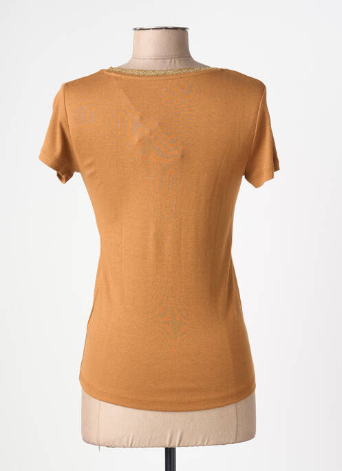 Tricou guler în v mâneci scurte maro C'EST BEAU LA VIE femme