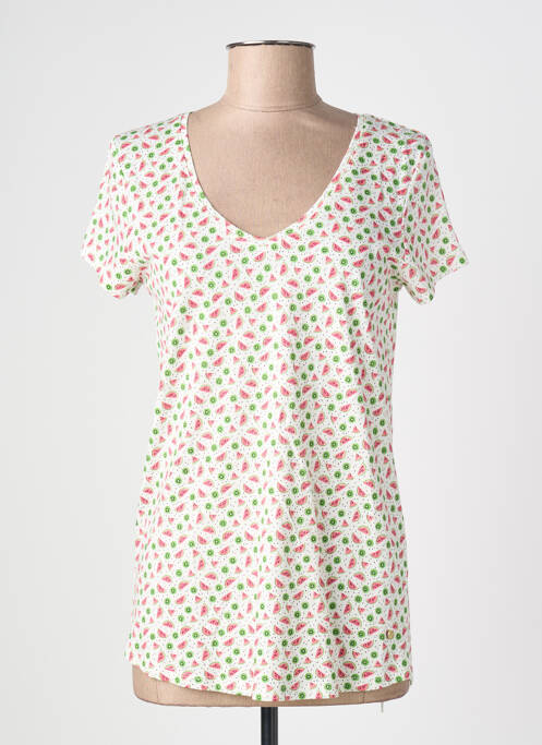 Tricou imprimeu fantezie mâneci scurte alb C'EST BEAU LA VIE femme