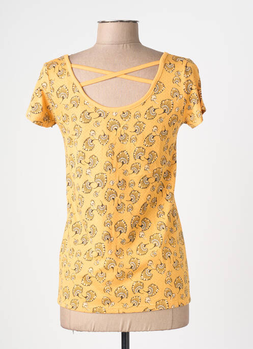Tricou imprimeu fantezie mâneci scurte galben C'EST BEAU LA VIE femme