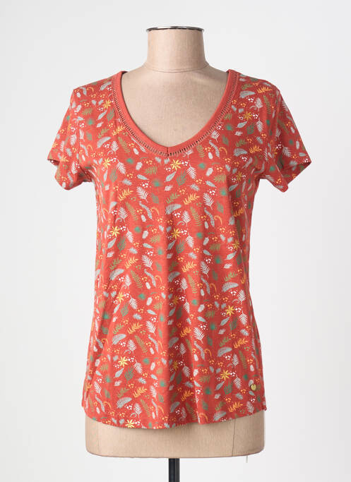 Tricou imprimeu fantezie mâneci scurte portocaliu C'EST BEAU LA VIE femme