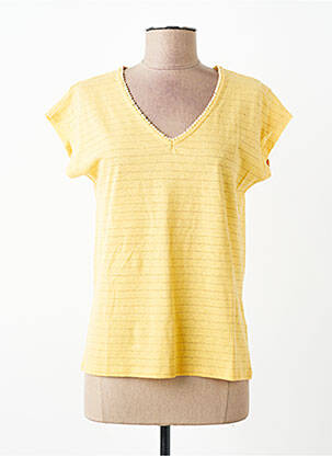 Tricou guler în v mâneci scurte galben C'EST BEAU LA VIE femeie