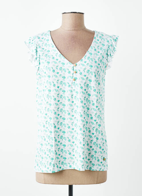 Tricou guler în v mâneci scurte verde C'EST BEAU LA VIE femme