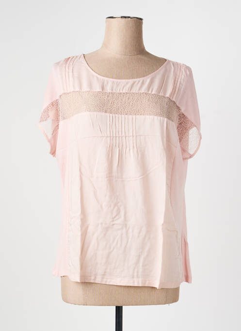 Tricou croială dreaptă mâneci scurte roz C'EST BEAU LA VIE femme