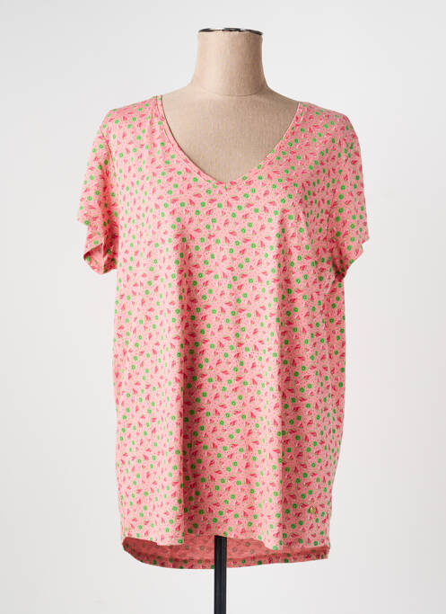 Tricou imprimeu fantezie mâneci scurte roz C'EST BEAU LA VIE femme