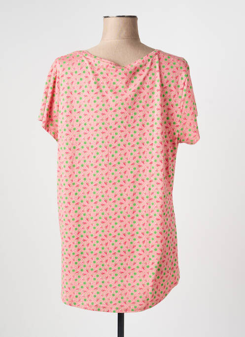 Tricou imprimeu fantezie mâneci scurte roz C'EST BEAU LA VIE femme