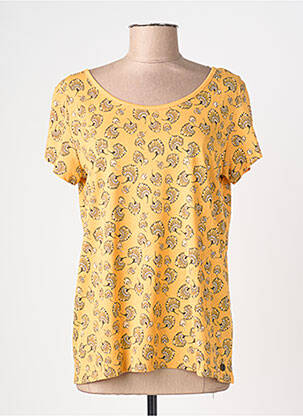 Tricou imprimeu fantezie mâneci scurte galben C'EST BEAU LA VIE femeie