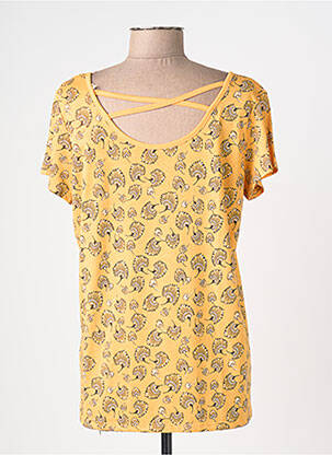 Tricou imprimeu fantezie mâneci scurte galben C'EST BEAU LA VIE femeie