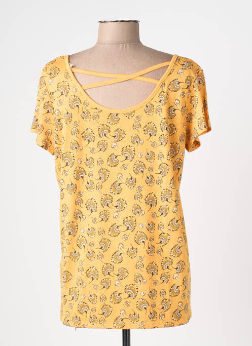 Tricou imprimeu fantezie mâneci scurte galben C'EST BEAU LA VIE femme