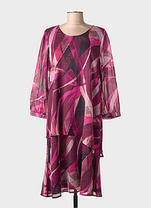 Rochie midi imprimeu fantezie mâneci lungi violet SIGNATURE femme