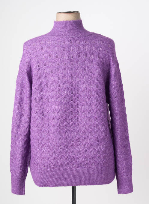 Pulover cu guler înalt tricotaj din plasă mâneci lungi violet JENSEN femme