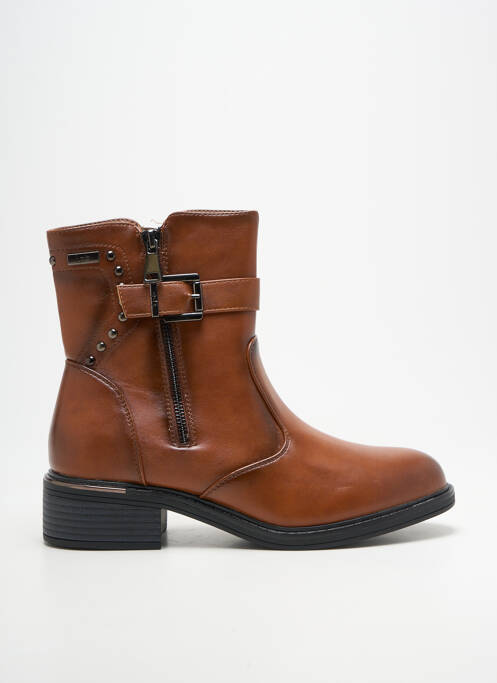 Botine/ghete țesătură satinată toc de 4 la 6 cm maro LPB femme