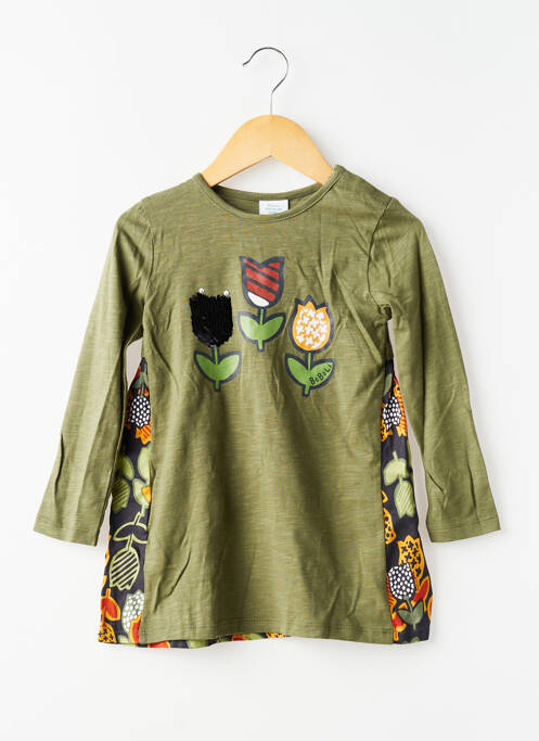 Rochie midi guler rotund mâneci lungi verde BOBOLI fille
