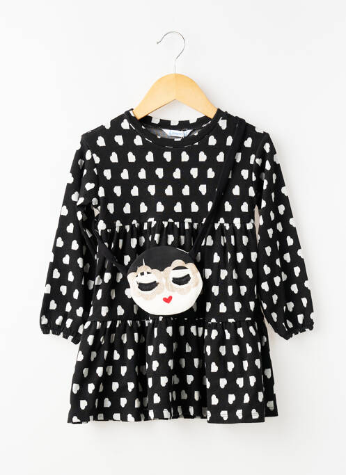 Rochie scurtă imprimeu fantezie mâneci lungi negru MAYORAL fille