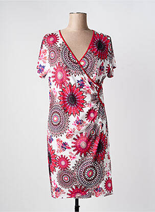 Rochie midi imprimeu floral mâneci scurte roz JUMFIL femeie