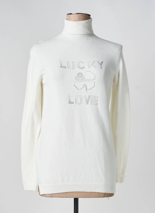 Pulover cu guler înalt croială cambrată mâneci lungi alb FUEGO WOMAN femme