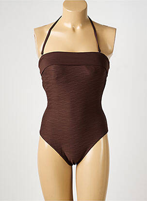 Costum de baie dintr-o singură piesă bretele elastice detașabile sutien cu susținere înaltă și burete detașabil maro REGLISSE femeie