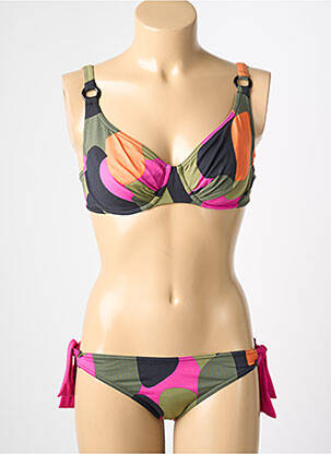 Costum de baie din două piese elasticitate sutien cupe întregi cu decolteu înalt verde REGLISSE femeie