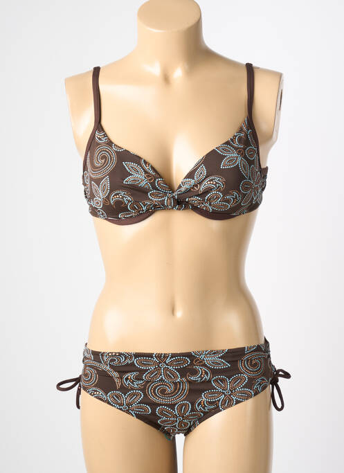 Costum de baie din două piese elasticitate sutien cupe întregi cu decolteu înalt maro REGLISSE femme