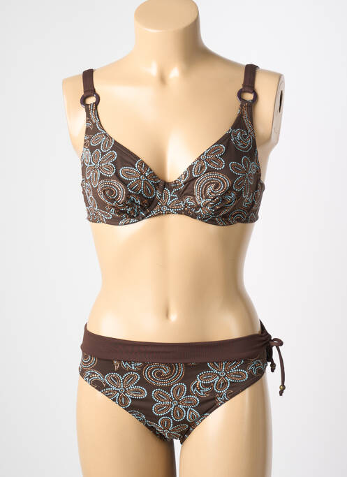 Costum de baie din două piese elasticitate sutien cupe întregi cu decolteu înalt maro REGLISSE femme