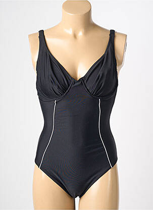 Costum de baie dintr-o singură piesă efect material satinat sutien balconet cu decolteu înalt negru REGLISSE femeie