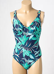 Costum de baie dintr-o singură piesă efect material satinat sutien balconet cu decolteu înalt albastru REGLISSE femeie