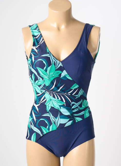 Costum de baie dintr-o singură piesă efect material satinat sutien balconet cu decolteu înalt albastru REGLISSE femme