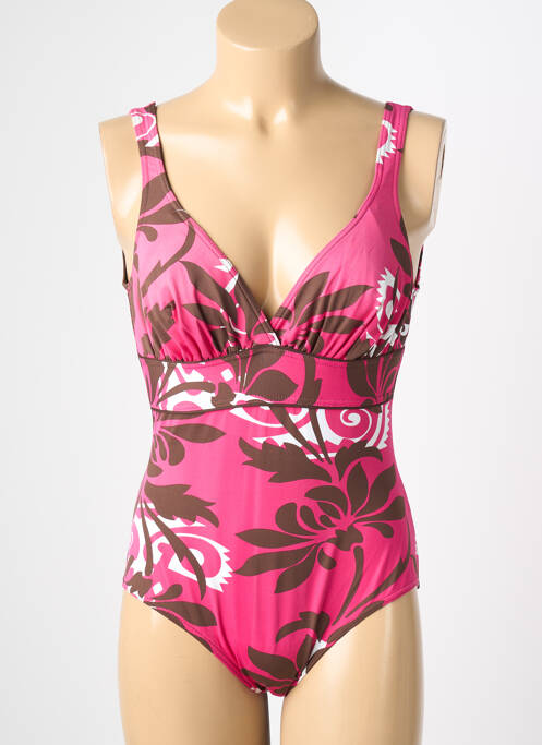 Costum de baie dintr-o singură piesă efect material satinat sutien balconet cu decolteu înalt roz REGLISSE femme