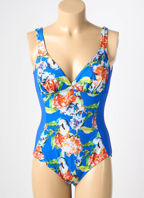 Costum de baie dintr-o singură piesă efect material satinat sutien balconet cu decolteu înalt albastru REGLISSE femme