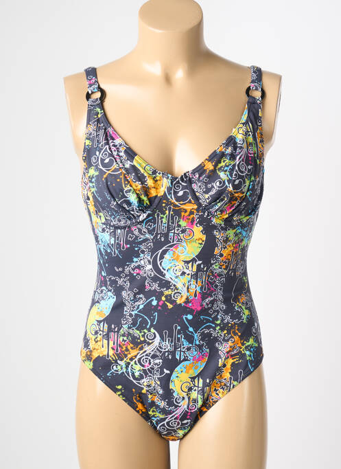 Costum de baie dintr-o singură piesă imprimeu fantezie sutien balconet cu decolteu înalt gri REGLISSE femme