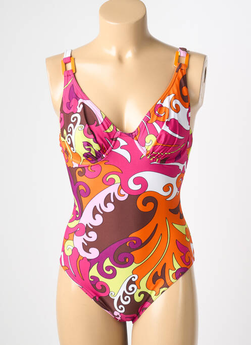 Costum de baie dintr-o singură piesă imprimeu fantezie sutien balconet cu decolteu înalt roz REGLISSE femme