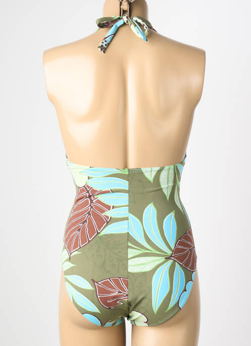 Costum de baie dintr-o singură piesă efect material satinat sutien balconet cu decolteu înalt verde REGLISSE femme