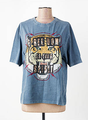 Tricou croială dreaptă mâneci scurte albastru ROSE GARDEN femeie